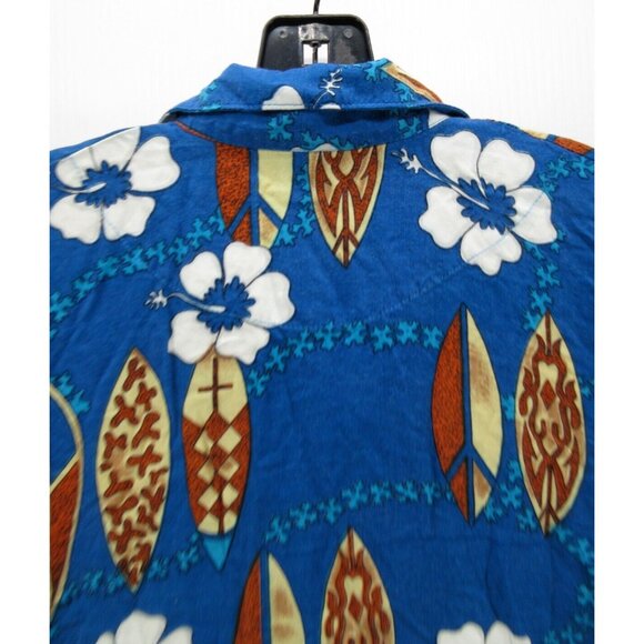 VINTAGE Basix Shirt Small Button Up Hawaiian Hibiscus Flower Surf Board - Picture 7 of 9